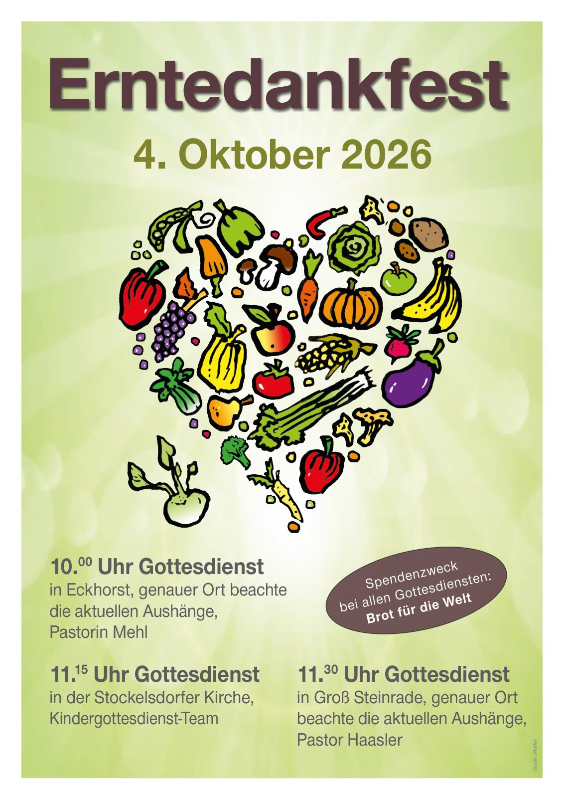 Plakat zum Erntedankfest 2026 mit einem Herz aus Obst und Gemüse